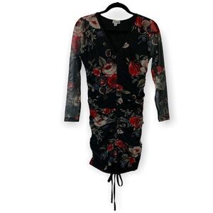 J for Justify women's Y2K floral cinched mesh dress sz S